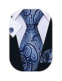 Barry.Wang Paisley Tie Fashion Set Hanky Cufflinks Neckties for Men Woven Silk Blue