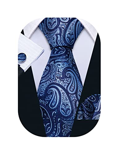 Image of Barry.Wang Paisley Tie Fashion Set Hanky Cufflinks Neckties for Men Woven Silk