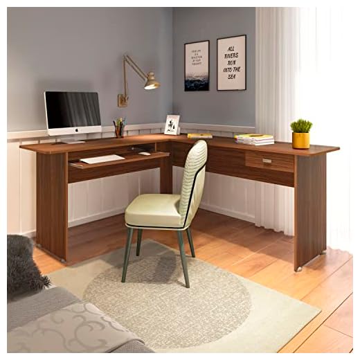 Escrivaninha em formato L com gaveta CANNES cor Cedro - Artely