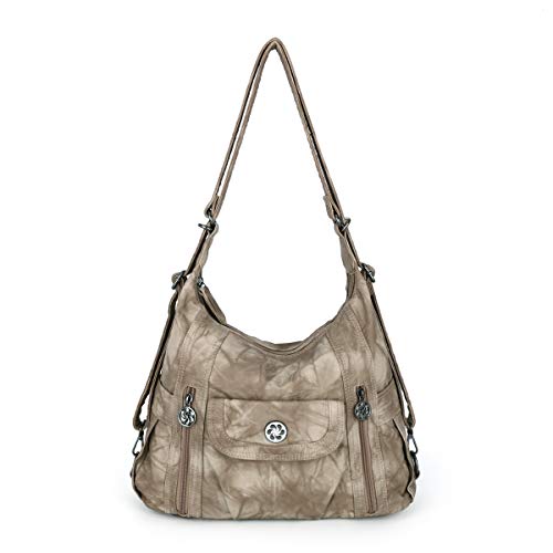 angel kiss Satchel Handbag for Women, Ultra Soft Washed Vegan Leather Crossbody Bag, Shoulder Bag, Tote Purse (A0118-5#G361#16-KAHKI)