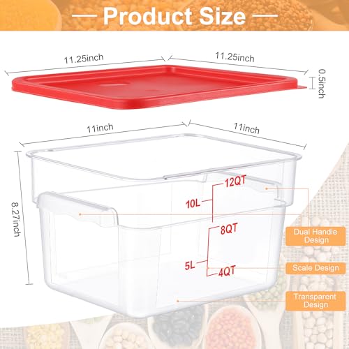 Image of Ziliny 8 Sets Square Food Storage Containers with Lids Dough Proofing Bucket Commercial Polycarbonate Containers with Scale Clear Airtight Cereal for Pantry Home Restaurant (Red,12 Qt)