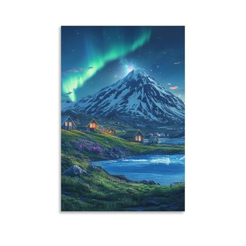 Pinturas murales de aurora boreal sobre lienzo de alta fidelidad