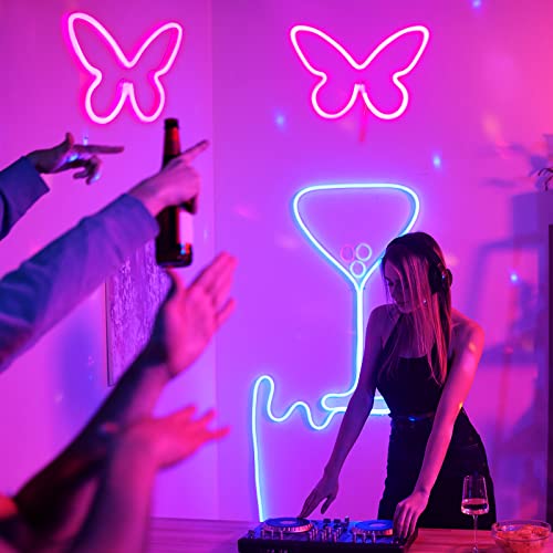 Image of Riakrum 2 Pcs Butterfly Neon Signs LED Lights Decor,Pink