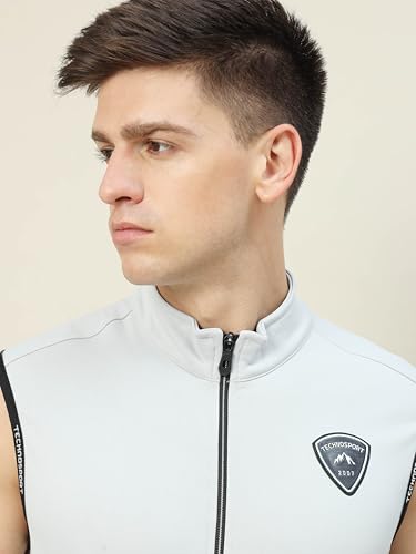 Image of TECHNOSPORT Men's Solid Slim Fit Sleeveless Fleece Regular Jacket