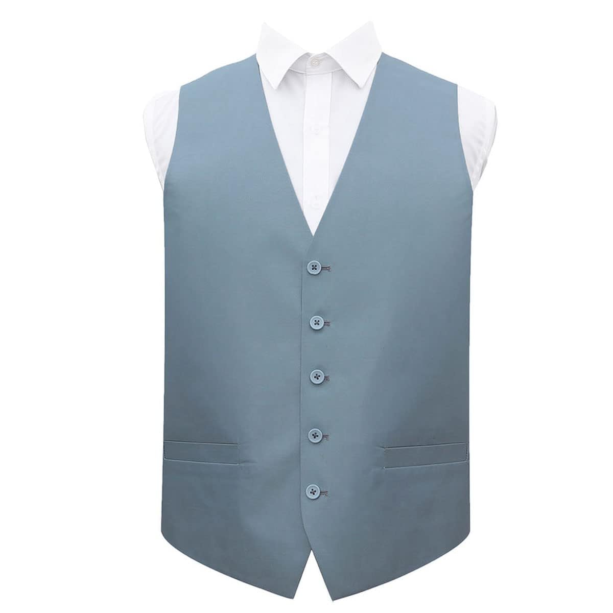 DQT Plain Men’s Shantung Wedding Waistcoat – Formal Occasion Suit Vest – Dusty Blue 44" (XXL)