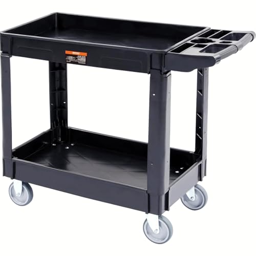VEVOR Utility Service Cart, 2 Shelf 550LBS Heavy Duty Plastic Rolling Utility Cart, Medium Lipped...