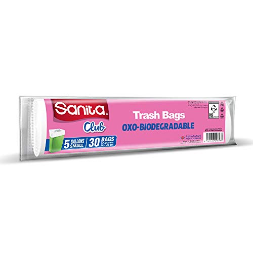 SANITA CLUB TRASH BAGS BIODEGRDABLE 5 GALLONS 30 BAGS - White