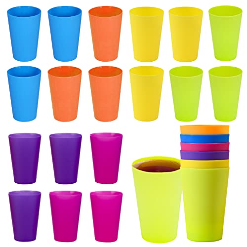 Vasos de Plástico Duro Reutilizables, 24 Piezas en 6 Colores