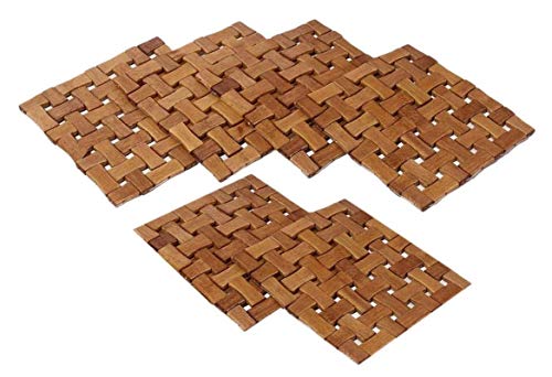 ALMURAT Wooden Coaster Place Mat Square Shape Hot Pot Holder Bamboo Heat Insulation Pad for Kitchen Countertop Dinning Table Serveware Rest Stand Pan Office, Home Set of (6, 15 cm)