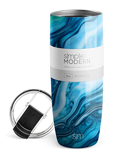 Simple Modern Voyager Insulated Travel Coffee Mug Tumbler with Straw and Clear Flip Lid Stainless Steel Thermos Cup 24oz Pattern Ocean Geode