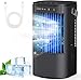 Aire Acondicionado Portátil, 4 en 1 Mini Enfriador de Airecon Tanque de Agua 1000ml luz de atmósfera de 7 colores, Mini AC Personal con temporizpara dormitorio, escritorio, casa, oficina (Negro)