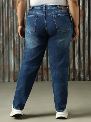 Image of High Star Women Washed Cotton Mom Fit High- Rise Jeans 49