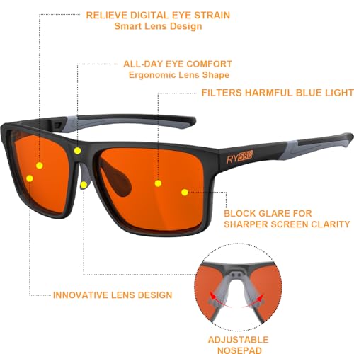 Image of HD Premium Sleep Glasses P1AS 99.9% Blue Light Blocking Gaming Computer Screen Glasses Reduce Eyestrain & Glare High Contrast Definition UV580 nm