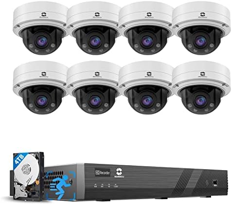 GWSECU Security Camera System 16 Channel, 4K 16CH NVR 4TB HDD, AI Human Detection, 8X 5MP IP66 Weatherproof IK10 Vandal-Proof Dome PoE IP Cameras w/Mic,2.8-12mm Manual Varifocal Zoom Lens, G51608SD57