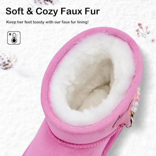 Image of Stelle Girls Winter Boots Warm Fur Lined Snow Boots | DIY Beaded Decoration,Cozy & Lightweight,Faux Suede Upper,Easy Pull-On,Non-Slip TPR Outsole,For Toddlers,Little Big Kids