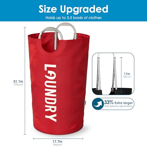 Image of 130L Laundry Basket with Tech Handle, 2in1 Large Dirty Clothes Hamper Red