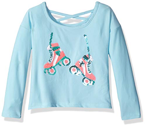 Colette Lilly Girls' Little Long Sleeve Sequin Tee, ice Blue Skates, 5/6