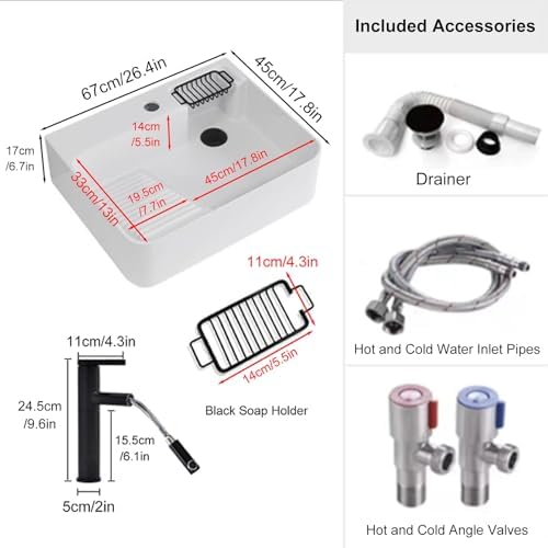 Modern Ceramic Laundry Room Utility Sink with Undermount Design, Washboard Faucet & Soap Holder, Ideal for Balcony & Bathroom - 60x46x15cm/23.6x18.1x5.9in