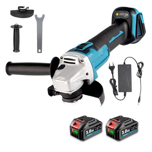 Yofidra Akku Winkelschleifer, Ø 125mm, 500W Brushless Motor, 4 Gang mit 2 x 3.0Ah Akkus & Ladegerät, Schutzabdeckung, Anti-Vibrations-Griff, für Schneiden Schleifen Polieren