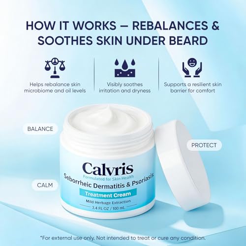 Vbolre Calvris Scalp & Beard Comfort Cream – Steroid-Free Botanical Formula with Kudzu Root, Goldthread & Jojoba Extract for Dry, Flaky or Sensitive Skin, Cooling Non-Greasy Texture, 3.4 fl oz (1)