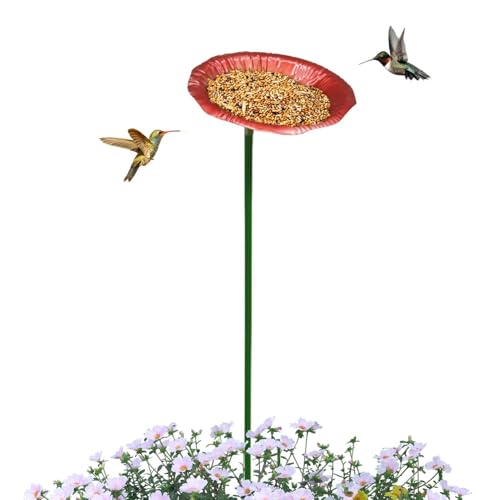 Baño con agua para pájaros y alimentador metálico con estaca para patio exterior 7