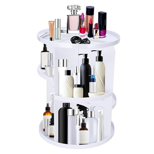 Bins & Things 360 Rotating Makeup Organizer - Adjustable Makeup Tower - Countertop Rotating Bathroom Organizer - Spinning Makeup Organizer & Skincare Organizer - 12