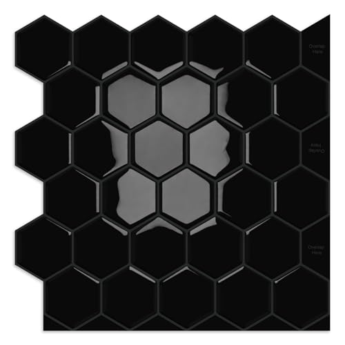Noir hexagonale à décoller et à coller pour crédence murale, cuisine, salle de bains, cheminée, camping-car,Credence Adhesive Stickers...
