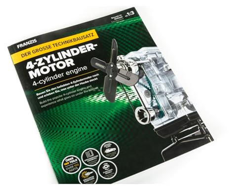 Foto von Franzis 67175 - Der große Technikbausatz 4-Zylinder-Motor, hochwertiger Modell-Bausatz im Maßstab 1:3, 100 Bauteile zum Stecken und Schrauben, inkl. Soundmodul, Anleitung und Begleitbuch
