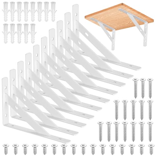10 Stück Regalhalterungen, 90 Grad Regalträger, Metall Schwerlast Konsole Wandwinkel, Dreieckig Winkelträger Regalwinkel für Wandmontage, 150 x 95mm, weiß