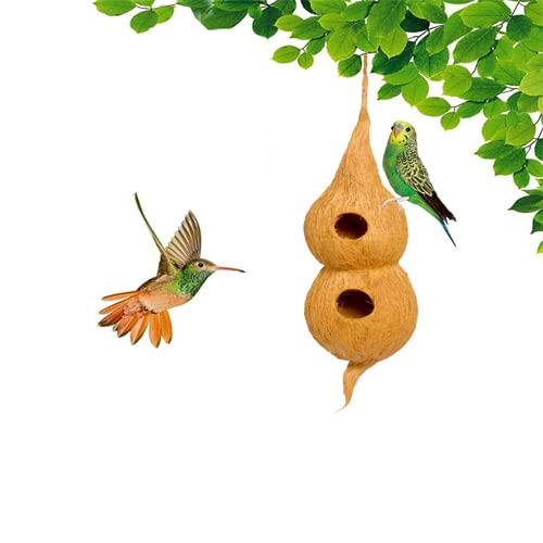 Grow Rich Handmade Hanging Bird Nest with Double Hole Made of Natural Coir Fiber Coconut Shell,Bird Nest for Sparrows Finches Breeding (B0BXH17211) Amazon Price History, Amazon Price Tracker