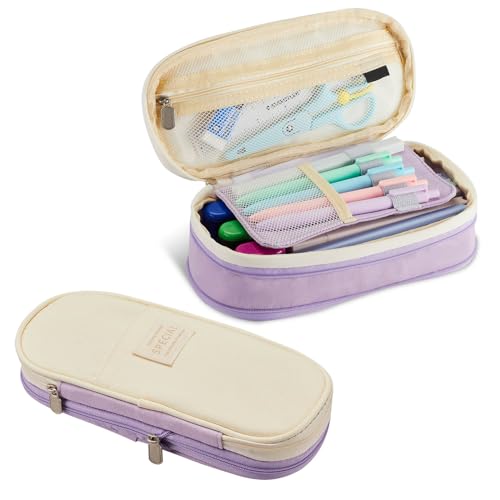 Image of Sonuimy Large Capacity Pencil Case Pouch with Zipper, Portable Aesthetic Cute Big Capacity Pencil Cases Pen Office Travel Stationery Makeup Bag, Desk Organizer for College Adults Women Men-Purple