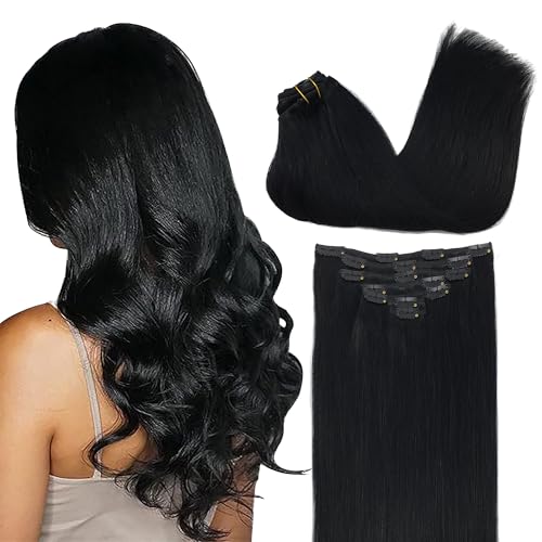 GOO GOO Clip in Hair Extensions Real Human Hair Black Remy Extensions