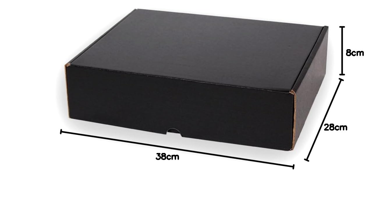 Lot de 10 boîtes en carton noir pour expédition postale, boîte automontable idéale pour cadeau, boîte en carton robuste, dimensions 38x28x8 cm