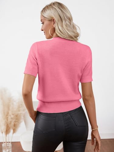 Image of Libsorge Womens Cropped Short Sleeve Sweater Fall 2025 Crewneck Sheer Knit Tops - Lightweight, Thin, Crop, Slim Fit