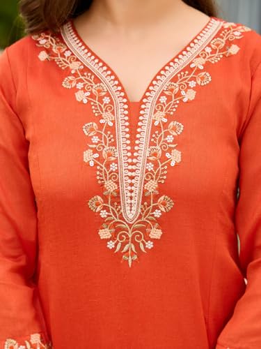 Image of Naixa Women's Vichitra Silk Embroidered Straight Kurta with Pant And Dupatta Sets (NX-823)