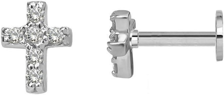 16g Tiny Cross Hypoallergenic 925 Sterling Silver Stud Earrings for Women With Flat Screw Back Small Cubic Zirconia Cartilage Pierced Earrings for Tragus Helix Conch Cartilage Jewelry Gifts - Image 6