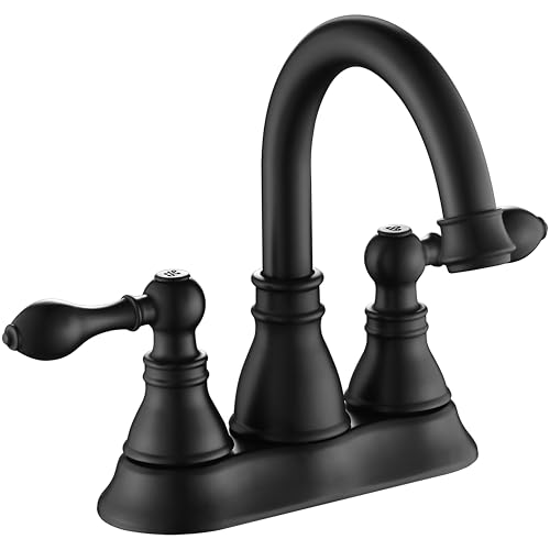 Derengge Two Handle Bathroom Sink Faucet - Matte Black 3 Hole with Overflow Pop up Drain, 360 Swivel Spout, Centerset Lavatory Faucet, F-4501-MT