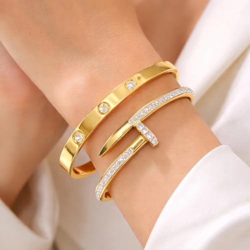 Image of MEENAZ bracelets for women Stylish Bangles for women Adjustable Anti Tarnish Bracelet for girls 2 pc gold Kada for Women Accessories Anti Tarnish Jewellery Stainless Steel Cuff Bracelet gifts Combo