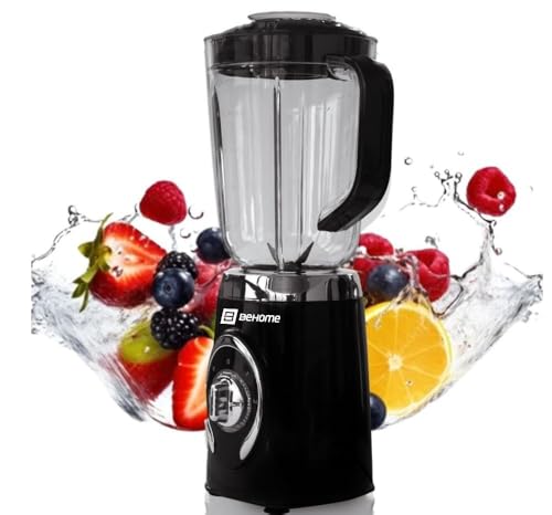 BEHOME Frullatore Elettrico da Tavolo con Caraffa da 1.25L | Mixer Tritatutto con regolazione velocità 500W e luce LED, per Succhi di frutta, Frullati, Smoothies, Shacker Proteine, Sughi, Pappe
