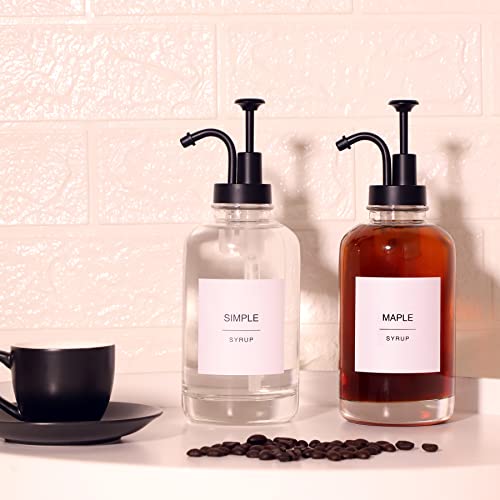 glass syrup pump bottle dispenser for coffee bar accessories with 84 labels set of 2 169 oz matte black