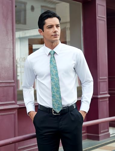 Image of HISDERN Men Floral Ties Woven Classic 3.4 inch Necktie Set Formal Tie Pocket Square for Wedding with Handkerchief Gift Box