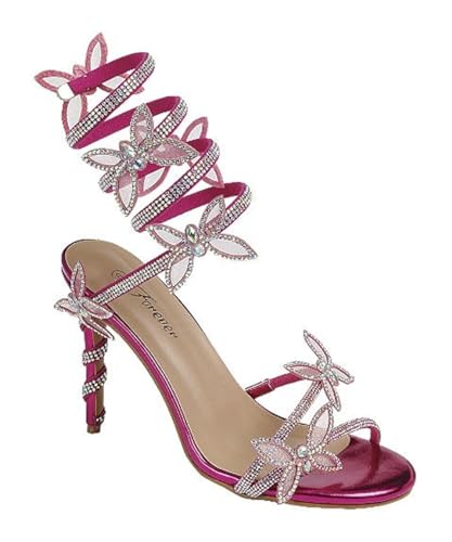 Image of Forever Link Women Rhinestone Butterfly Wrap up Stiletto Heel Sandals