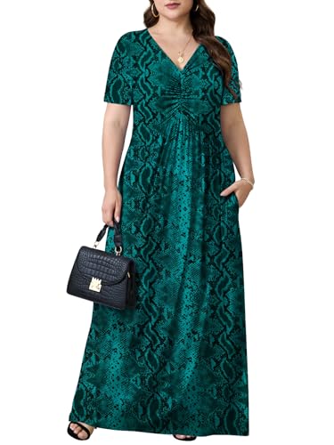 Image of PEVRL Plus Size Maxi Dresses for Women Summer Casual Short Sleeve Long Dress with Pockets 1X-5X