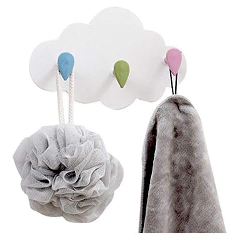 Jkhome Cloud Wall Key Holder Hook Hanger Coat Rack with 3 Hooks Storage Door Wall Mounted Decorative Organizer Without Drilling (White, 9.06"X5.71") Cover