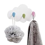 Jkhome Cloud Wall Key Holder Hook Hanger Coat Rack with 3 Hooks Storage Door Wall Mounted Decorative Organizer Without Drilling (White, 9.06'X5.71')
