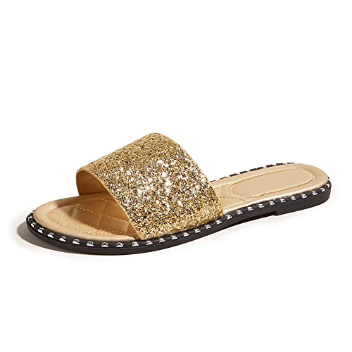 Image of Women's Open Toe Flat Sandals Rhinestone Glitter On Casual Fashion Slippers Quick Drying Indoor & Outdoor Slides