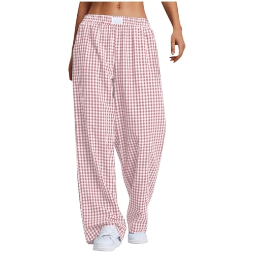 Ofertas Flash del Dia Pantalones Mujer Verano,Pantalon Largo de Pierna Ancha con Bolsillos Holgadoes Comodidad Ropa Casa Informal Pantalón Pijamas a Cuadros Cintura Elástico Ropa Mujer Verano 2025