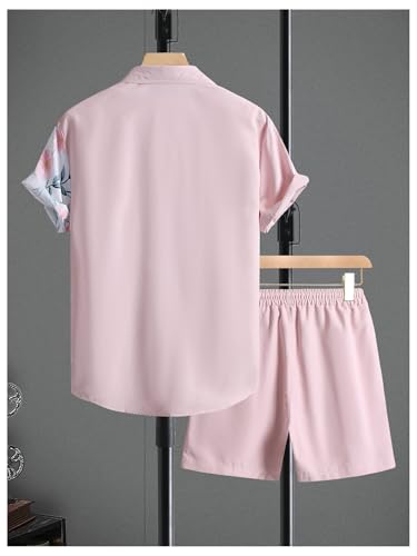 OYOANGLE Men's 2 Piece Button Down Outfits Floral Print Short Sleeve Shirt and Shorts Hawaiian Sets2