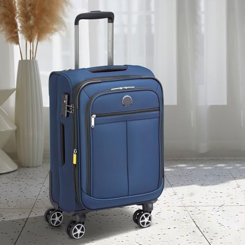 Image of DELSEY PARIS Priscilla 55 CM Small Polyester 8 Wheels Blue Expandable Carry-on Softside with Global Warranty 2 Years Trolley Bag /Suitcase /Lugguage