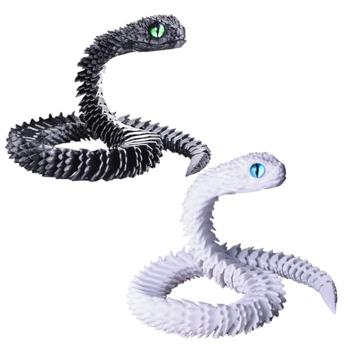 WUQIREN 2PCS 18'' 3D Printed Snake,3D Printed Animals,Like Movable Snake Realistic Slithering Design (Black and White)